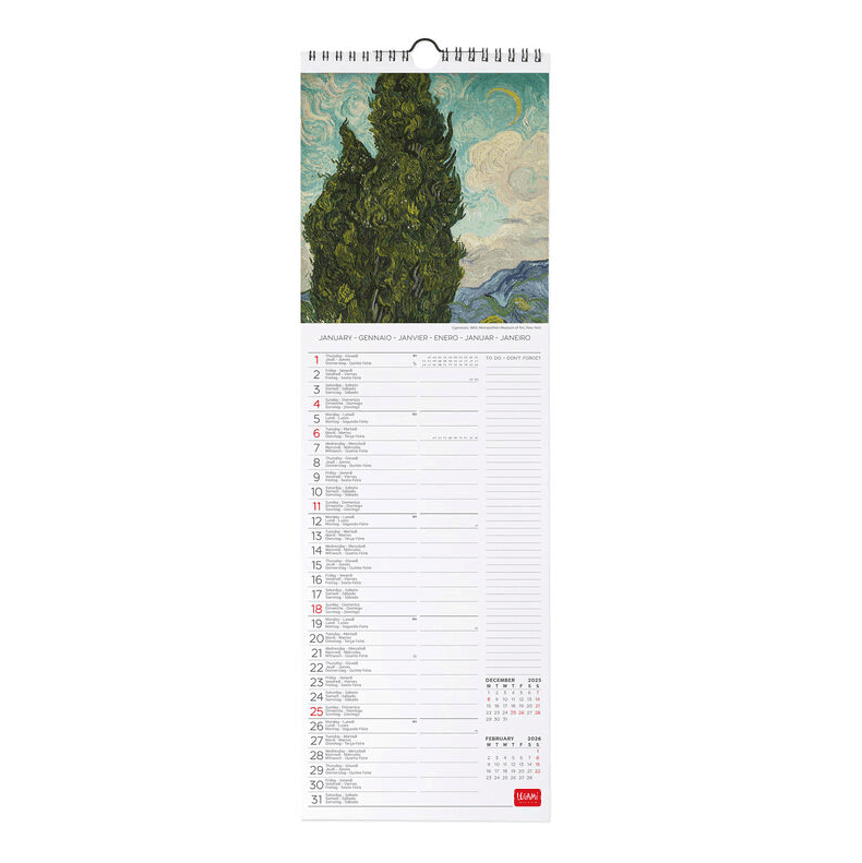 Legami - Calendario da Parete 2026 - 16 x 49 cm Vincent Van Gogh (CAL260081) - 2