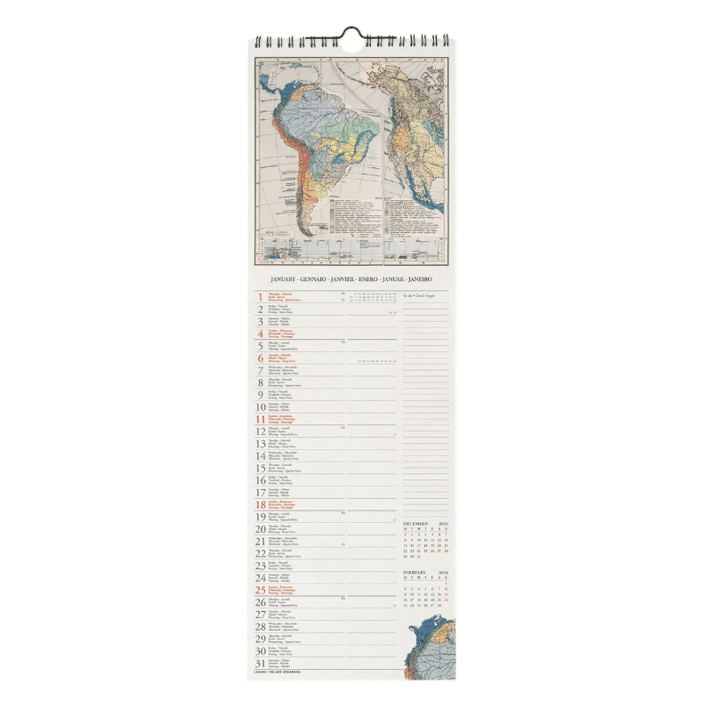 Legami - Calendario da Parete 2026 - 16 x 49 cm Vintage Maps  (CAL260092) - 2