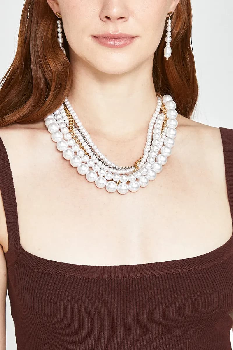 NALÌ | Collana multifilo con perle e catene oro/argento - 4