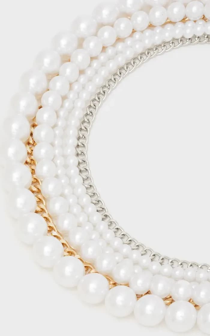 NALÌ | Collana multifilo con perle e catene oro/argento - 3