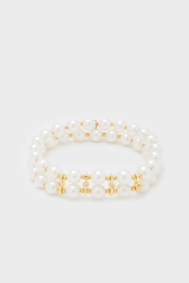 NALÌ | Bracciale two-rows perle bianche - 2