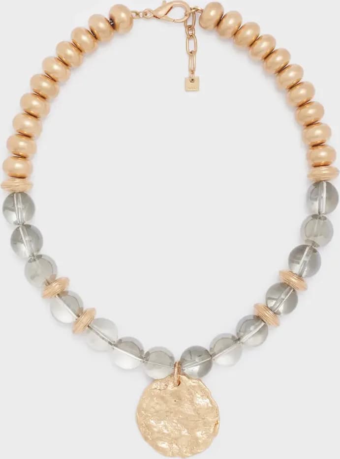NALÌ | Collana girocollo+ciondolo perle oro/grigio