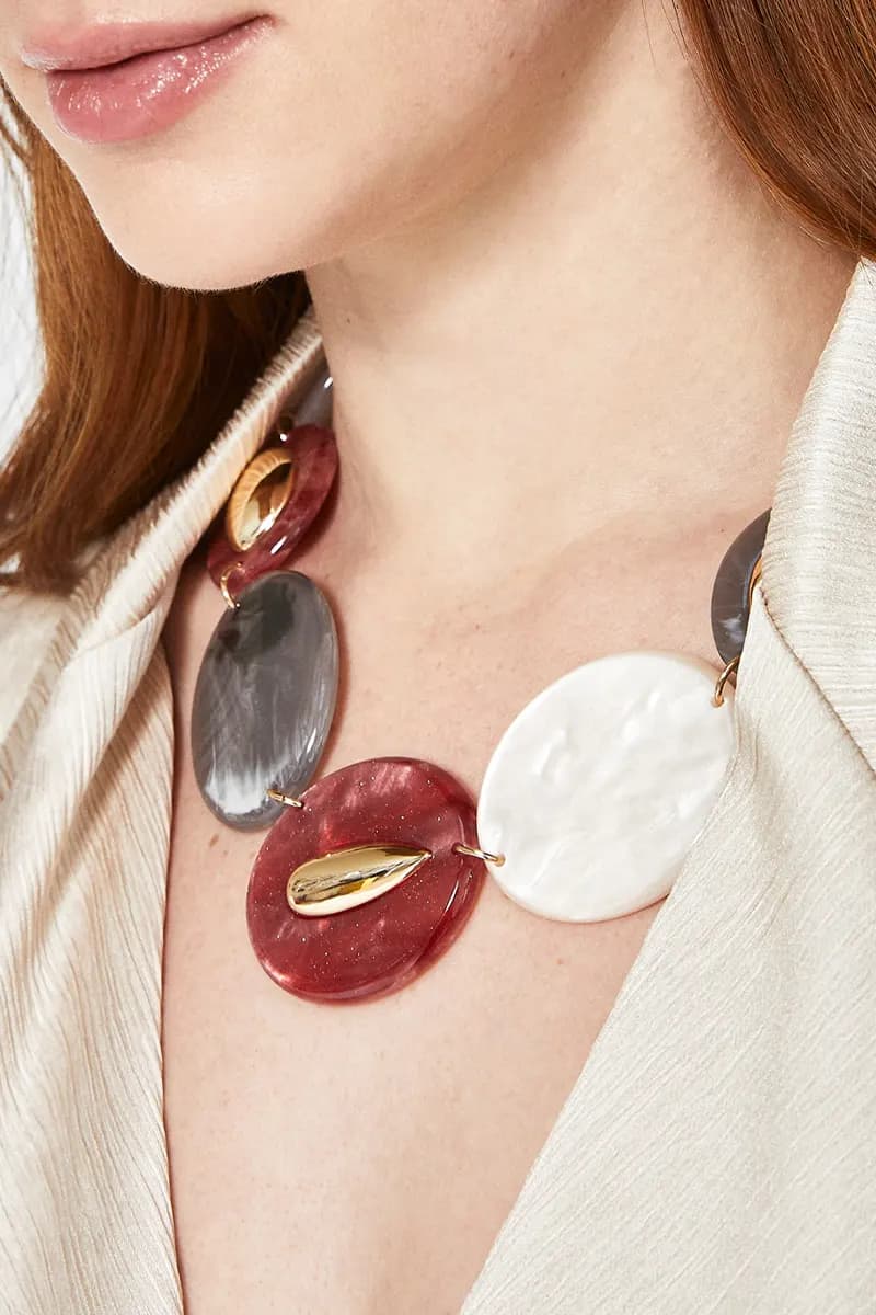 NALÌ | Collana Lana resina grigio/rosa - 4