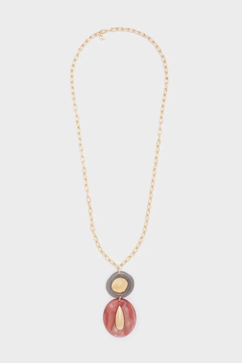 NALÌ | Collana Lana lunga resina grigio/rosa - 2