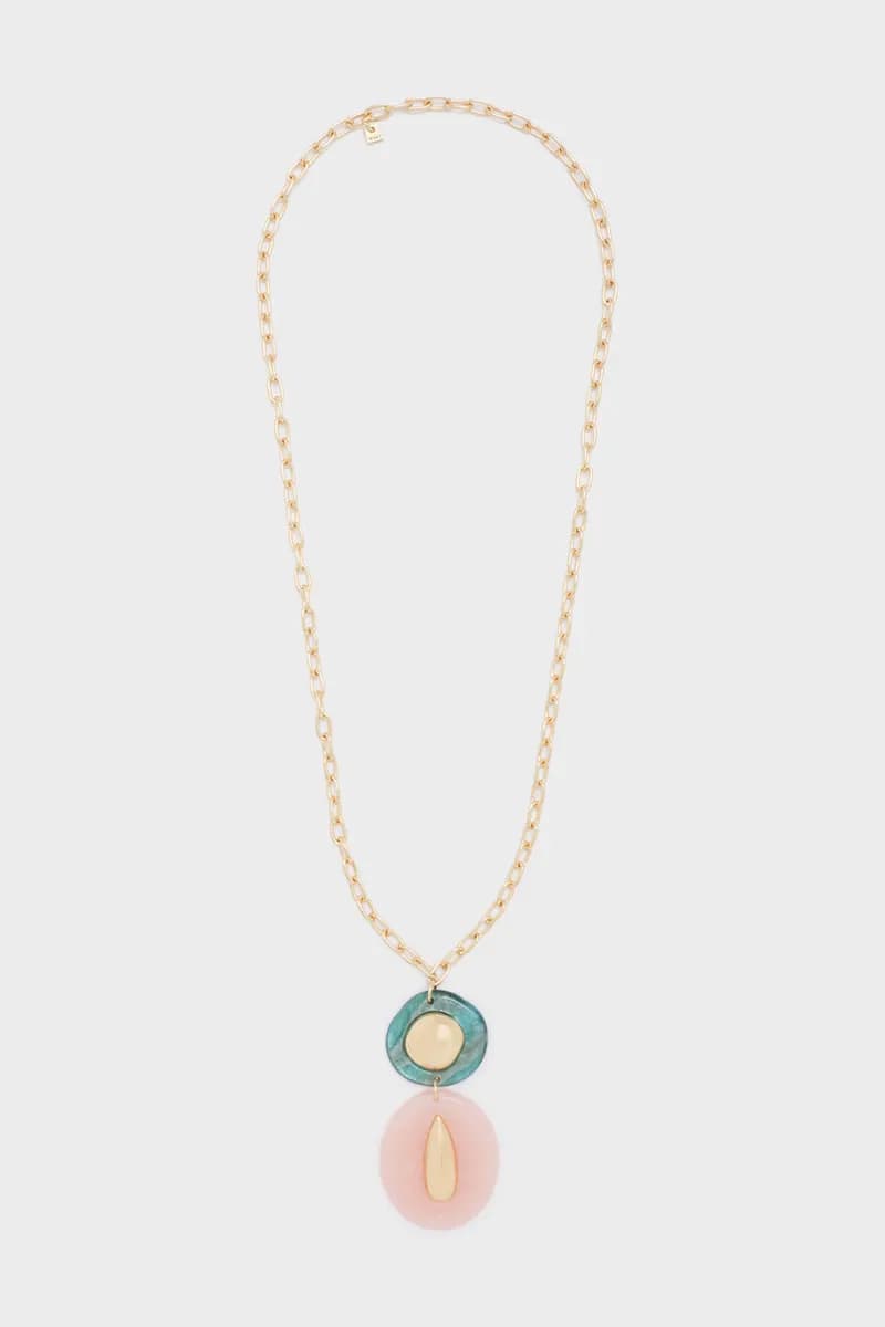 NALÌ | Collana Lana lunga resina rosa/verde - 2