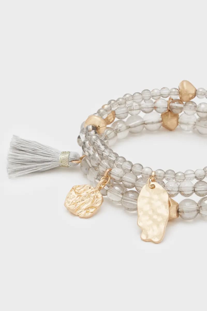 NALÌ | Set bracciali elastici perle oro/grigio - 3