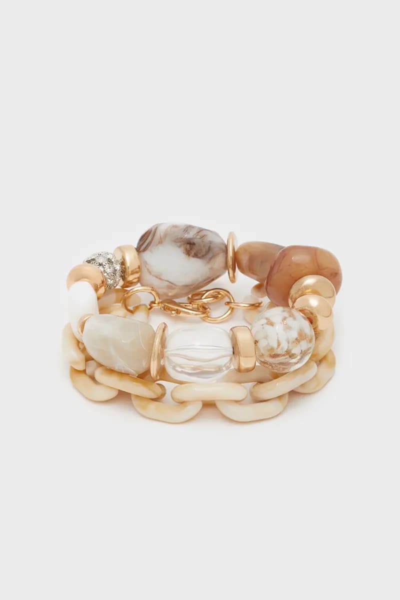 NALÌ | Set bracciali ciottoli oro+resina beige/grigio - 4