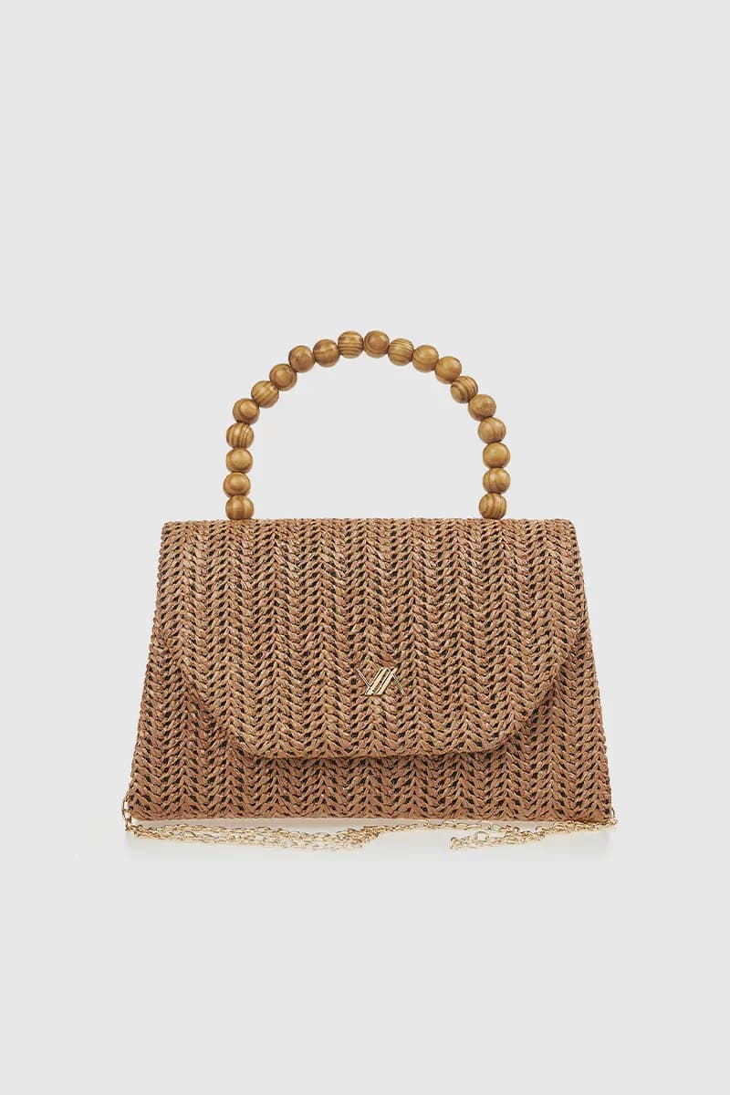 VERDE FASHION | Pochette in rafia manico in legno - 13