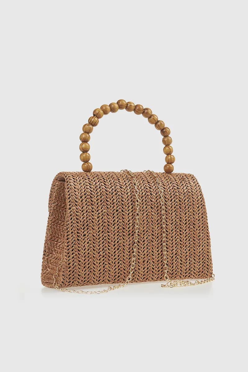 VERDE FASHION | Pochette in rafia manico in legno - 2