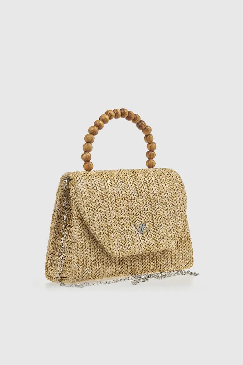 VERDE FASHION | Pochette in rafia manico in legno - 11