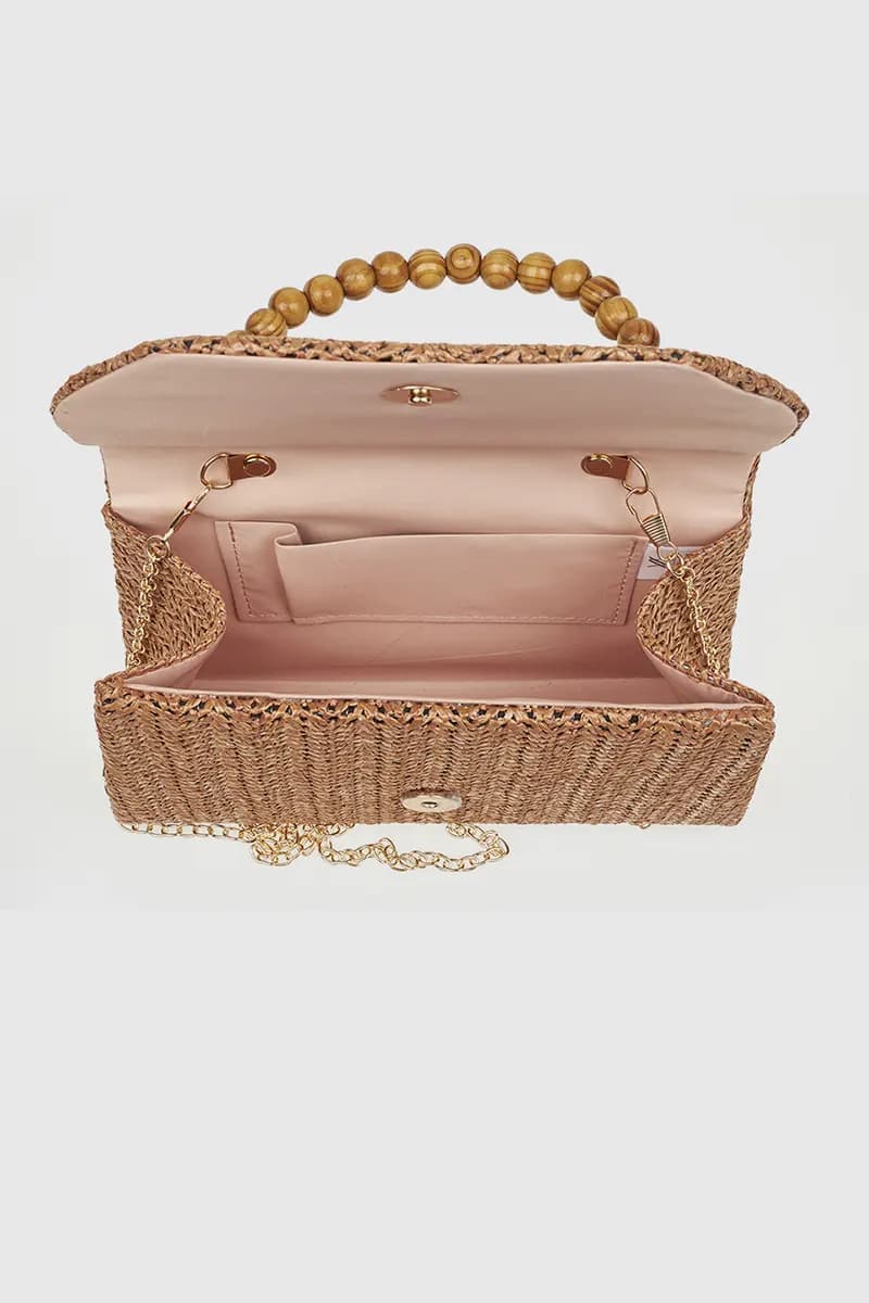 VERDE FASHION | Pochette in rafia manico in legno - 4