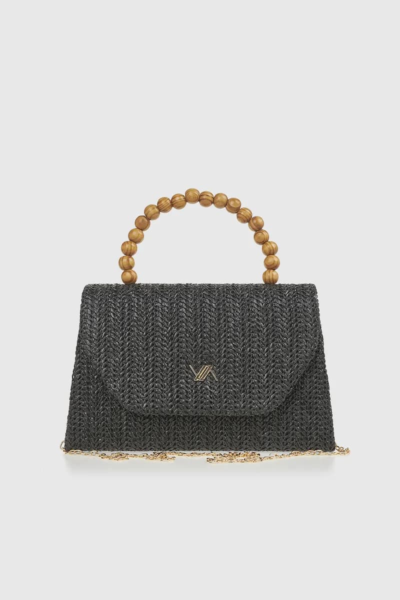 VERDE FASHION | Pochette in rafia manico in legno - 5