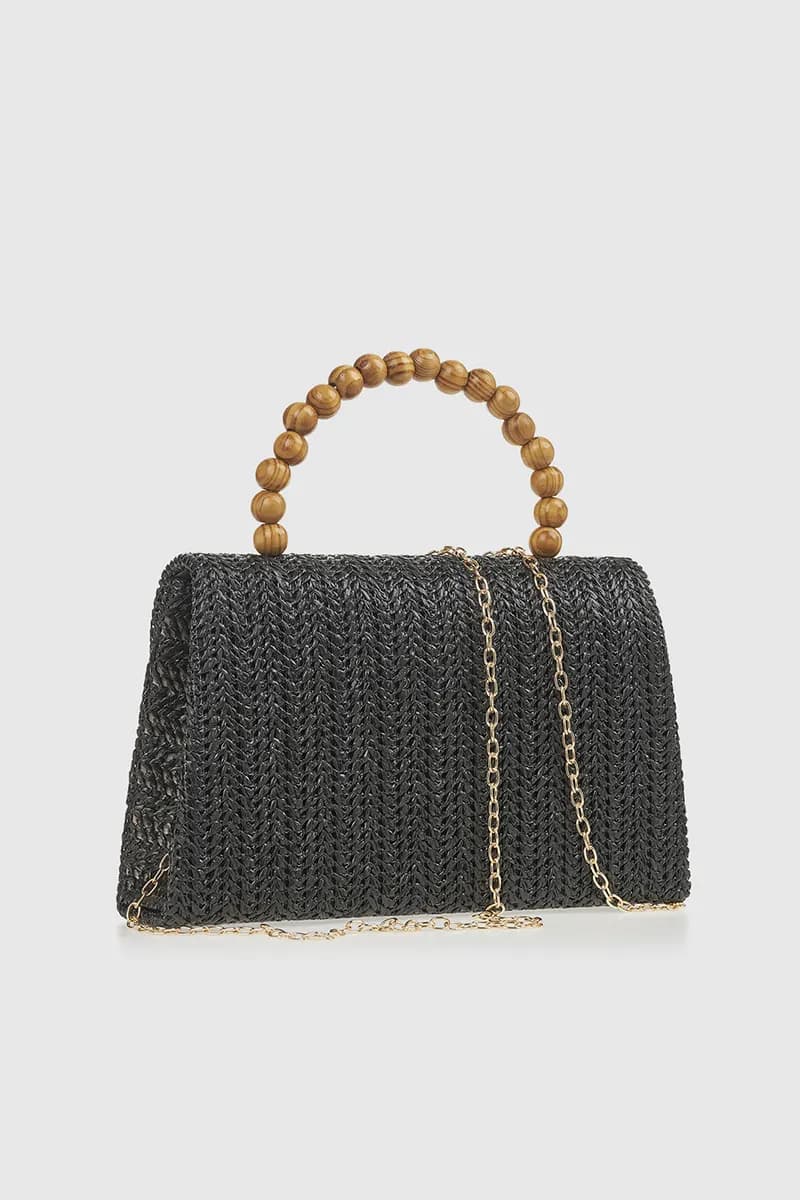 VERDE FASHION | Pochette in rafia manico in legno - 6