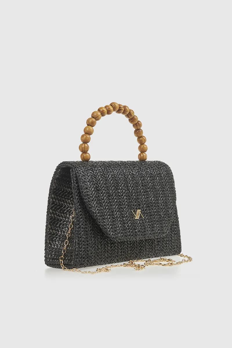 VERDE FASHION | Pochette in rafia manico in legno - 7