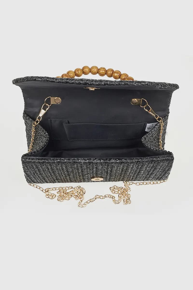 VERDE FASHION | Pochette in rafia manico in legno - 8