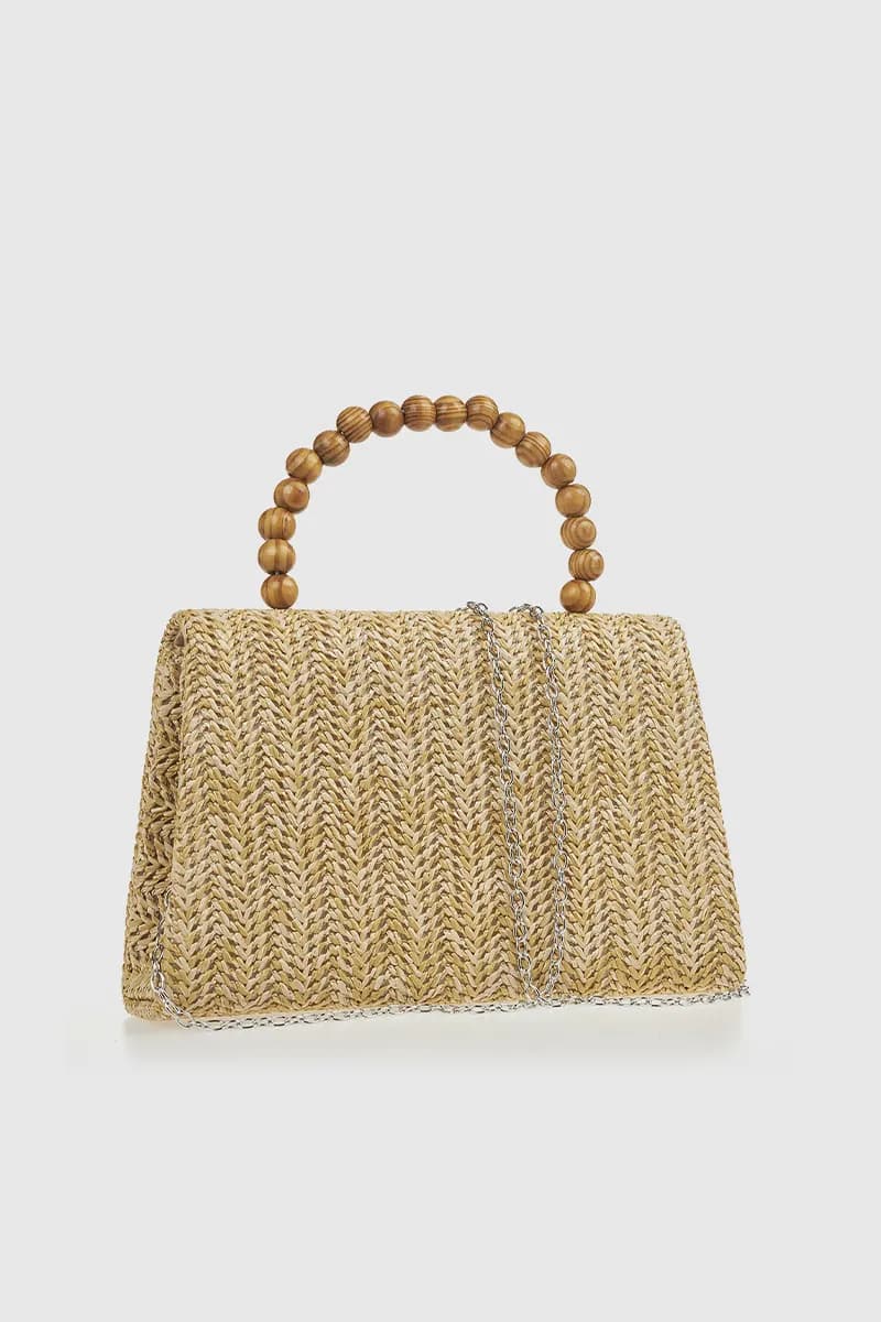 VERDE FASHION | Pochette in rafia manico in legno - 10