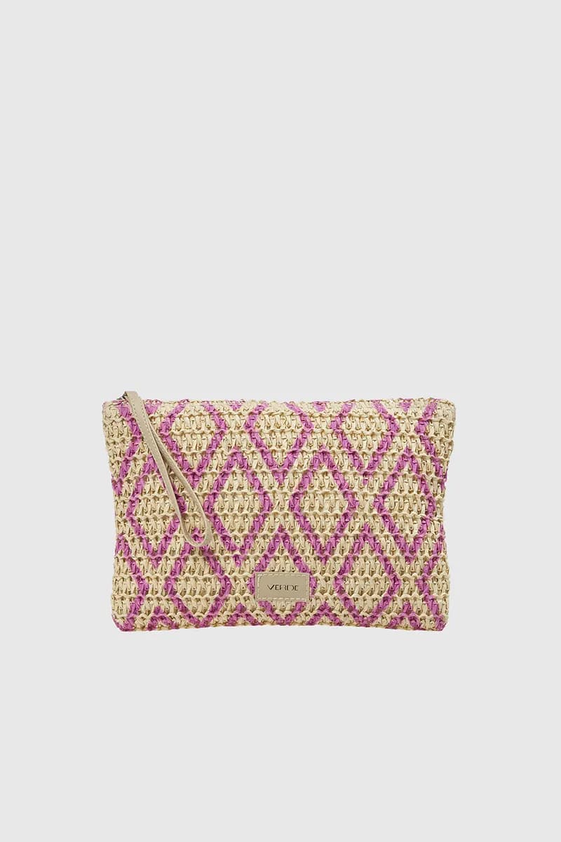 VERDE FASHION | Pochette mare in rafia motivo rombi - 1