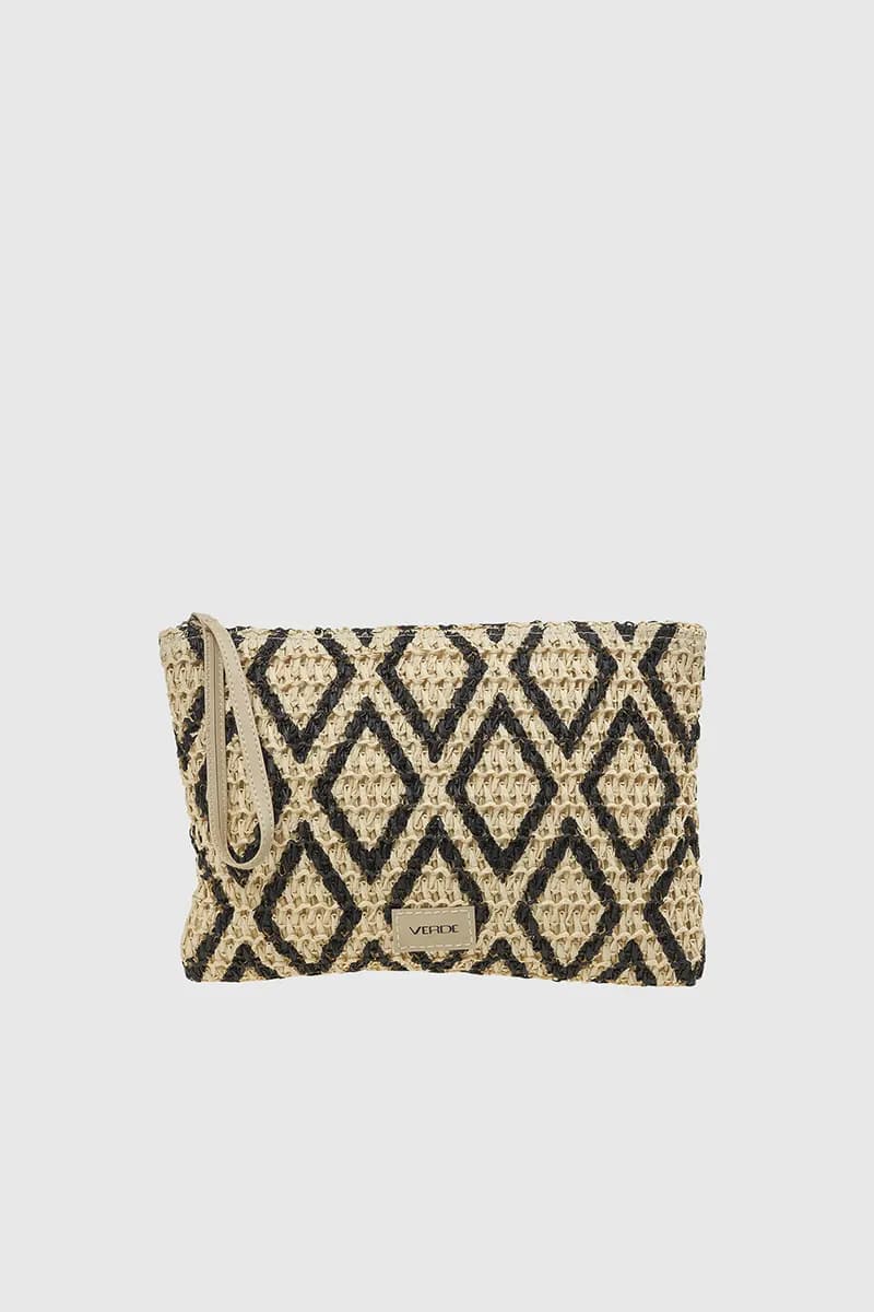 VERDE FASHION | Pochette mare in rafia motivo rombi - 5