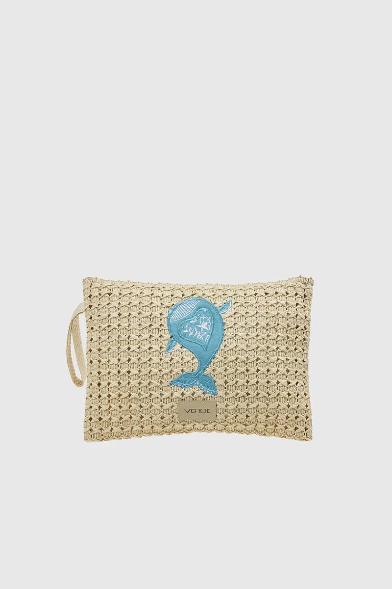 VERDE FASHION | Pochette mare in rafia ricamo pesce - 4
