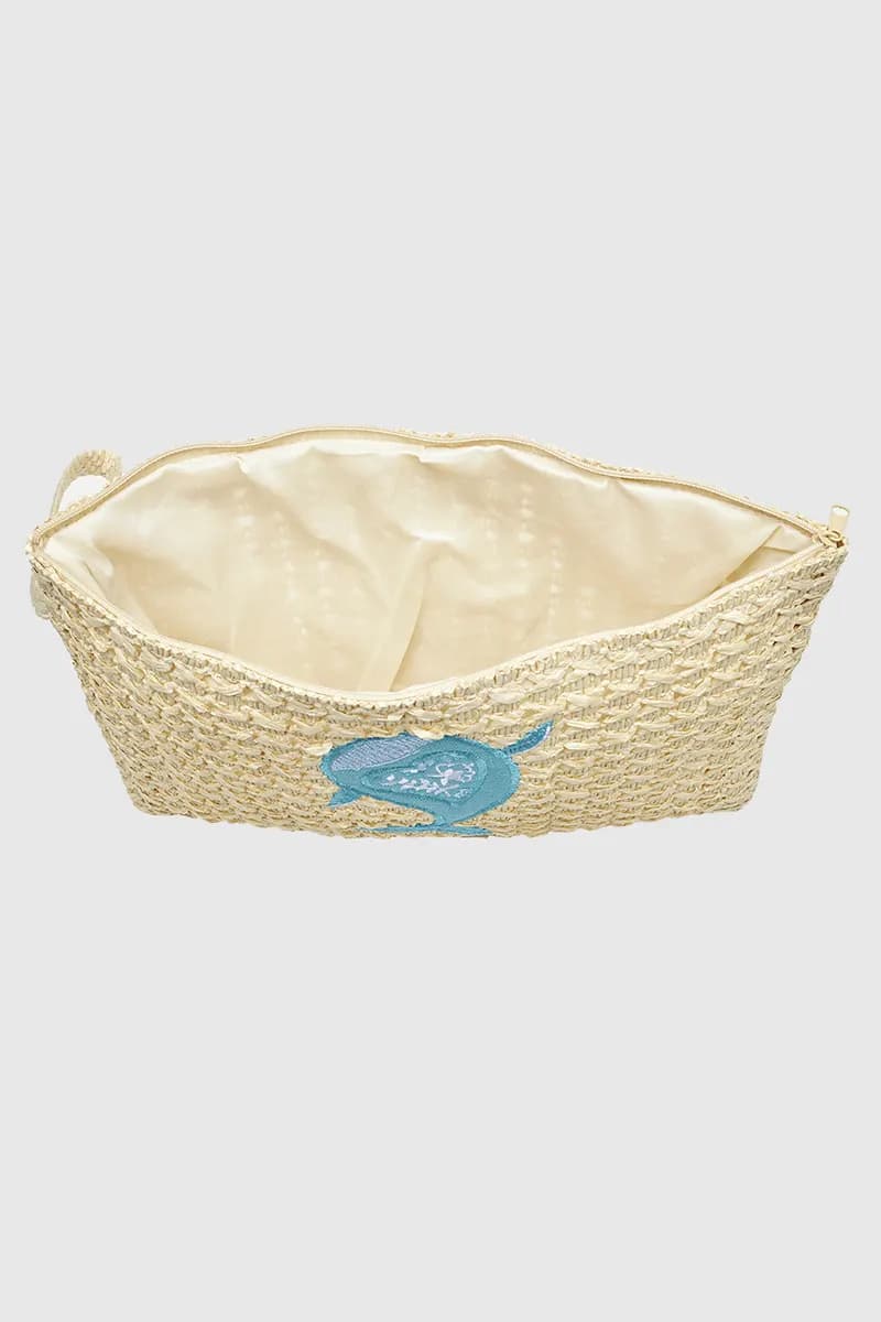 VERDE FASHION | Pochette mare in rafia ricamo pesce - 3