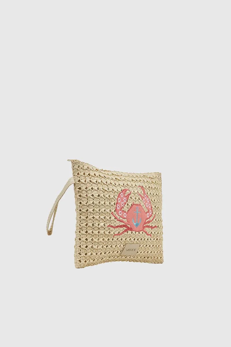 VERDE FASHION | Pochette mare in rafia ricamo granchio - 3