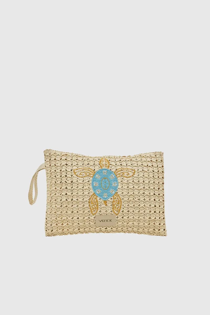 VERDE FASHION | Pochette mare in rafia ricamo tartaruga - 5