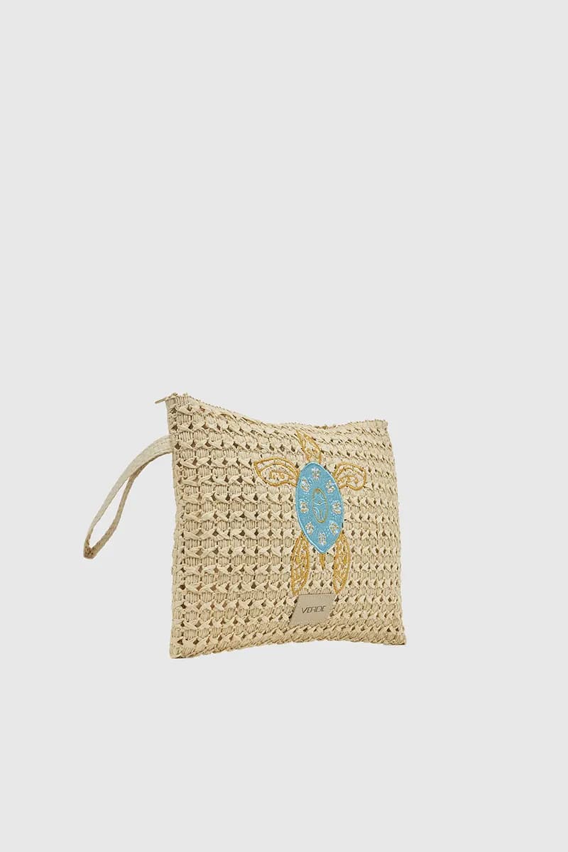 VERDE FASHION | Pochette mare in rafia ricamo tartaruga - 3
