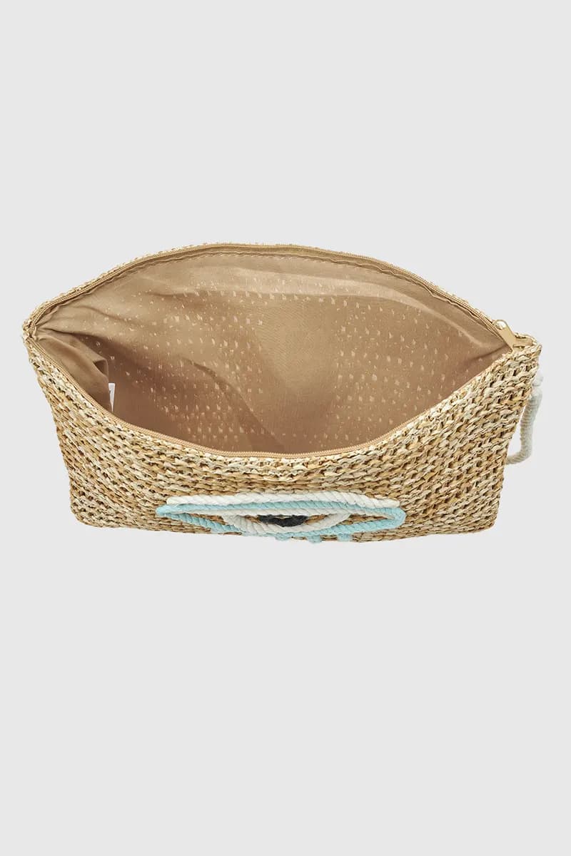 VERDE FASHION | Pochette mare in rafia occhio greco - 4