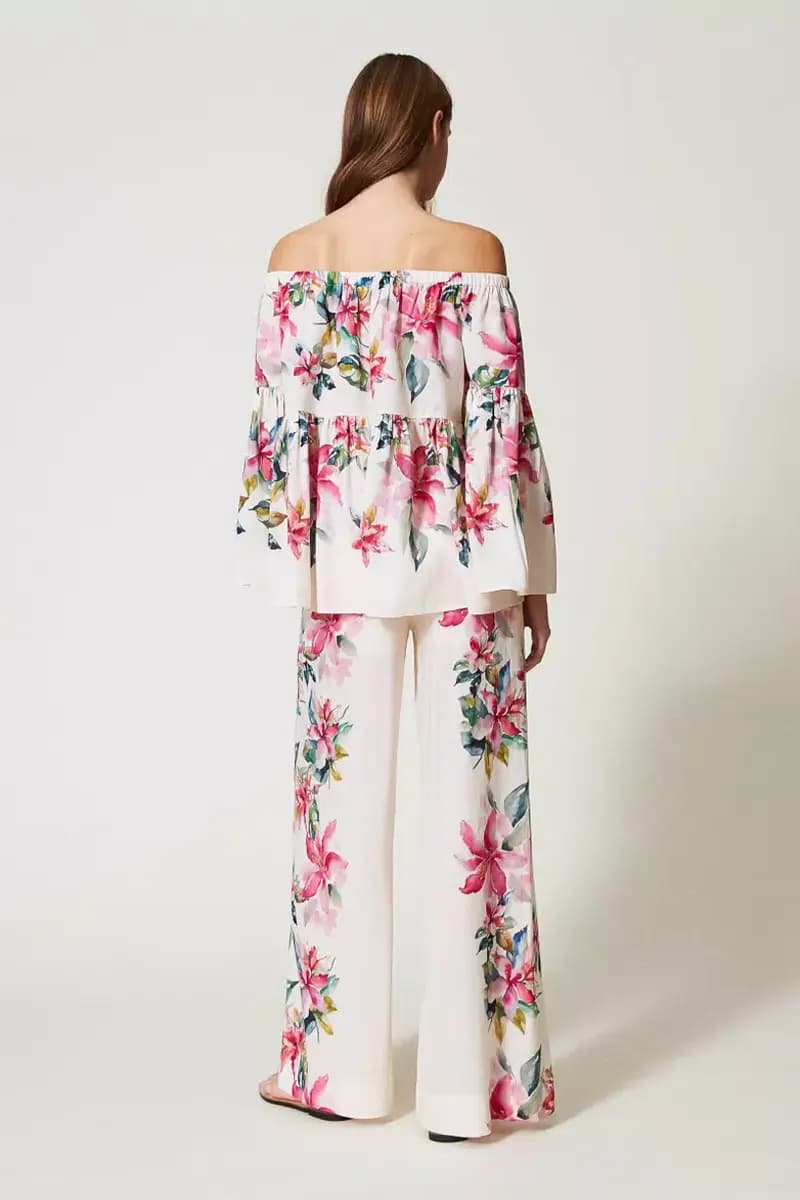 TWINSET | Pantaloni in misto lino con stampa a fiori - 2