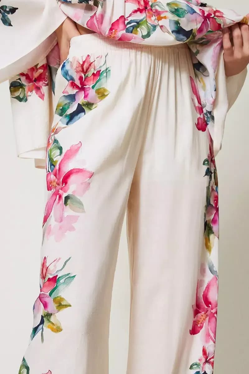 TWINSET | Pantaloni in misto lino con stampa a fiori - 4