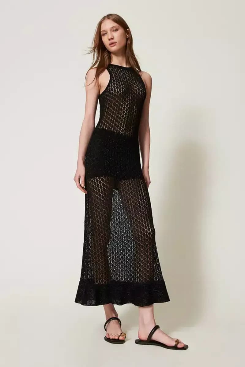 TWINSET | Abito lungo a rete in maglia lurex - 6