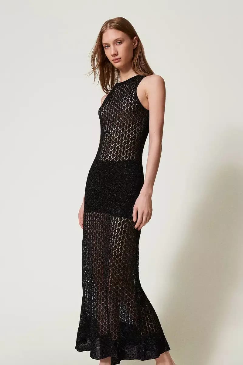 TWINSET | Abito lungo a rete in maglia lurex - 8