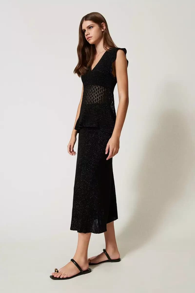 TWINSET | Gonna longuette in maglia lurex - 1
