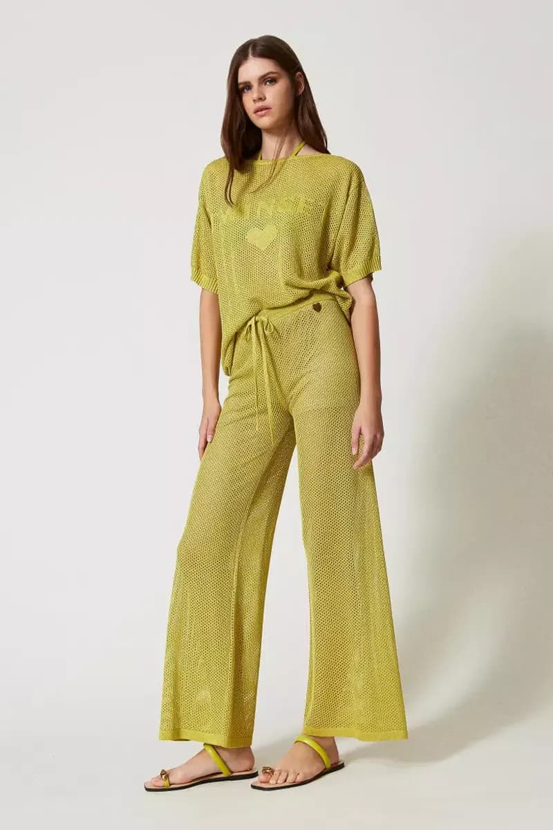 TWINSET | Pantaloni wide leg in maglia a rete - 6