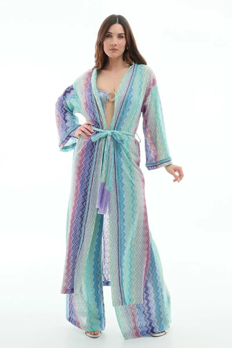 PHO Firenze | Kimono lungo fantasia con cintura e nappe - 2