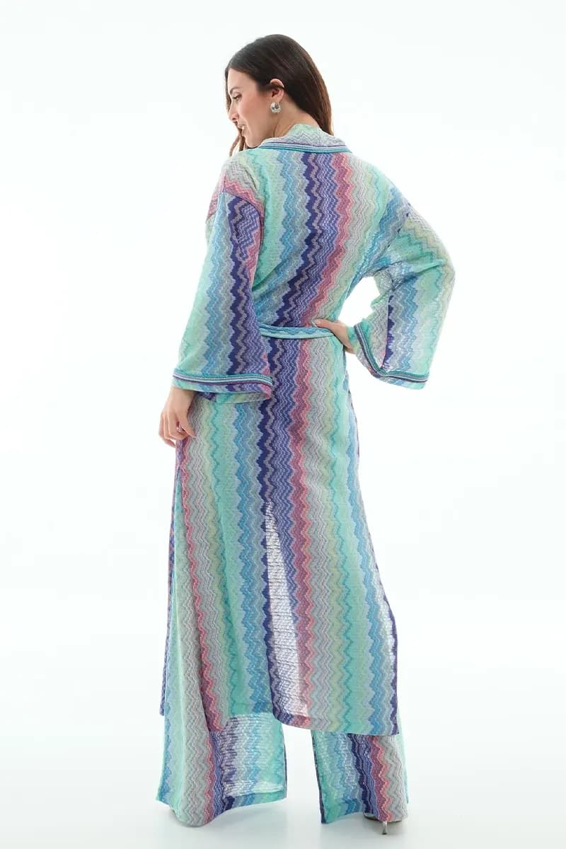 PHO Firenze | Kimono lungo fantasia con cintura e nappe - 3