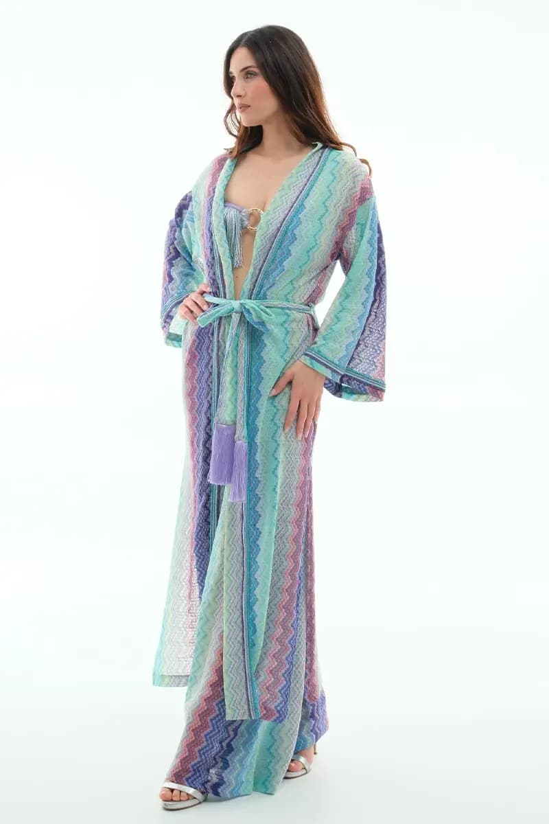 PHO Firenze | Kimono lungo fantasia con cintura e nappe - 4