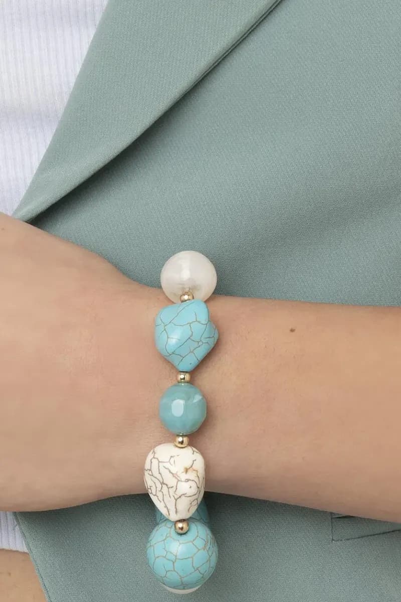 MYA ACCESSORIES | Bracciale elastico con pietre dure turchese - 4