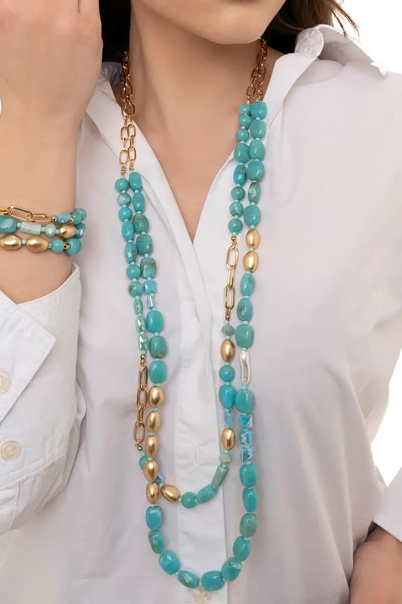 MYA ACCESSORIES | Collana lunga a due linee con pietre - 4