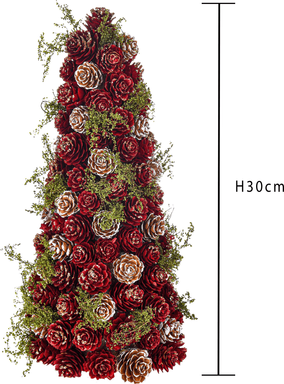 Alberello di Natale Cono di Pigne Rosso e Verde decorazione natalizia da 30 cm - 3