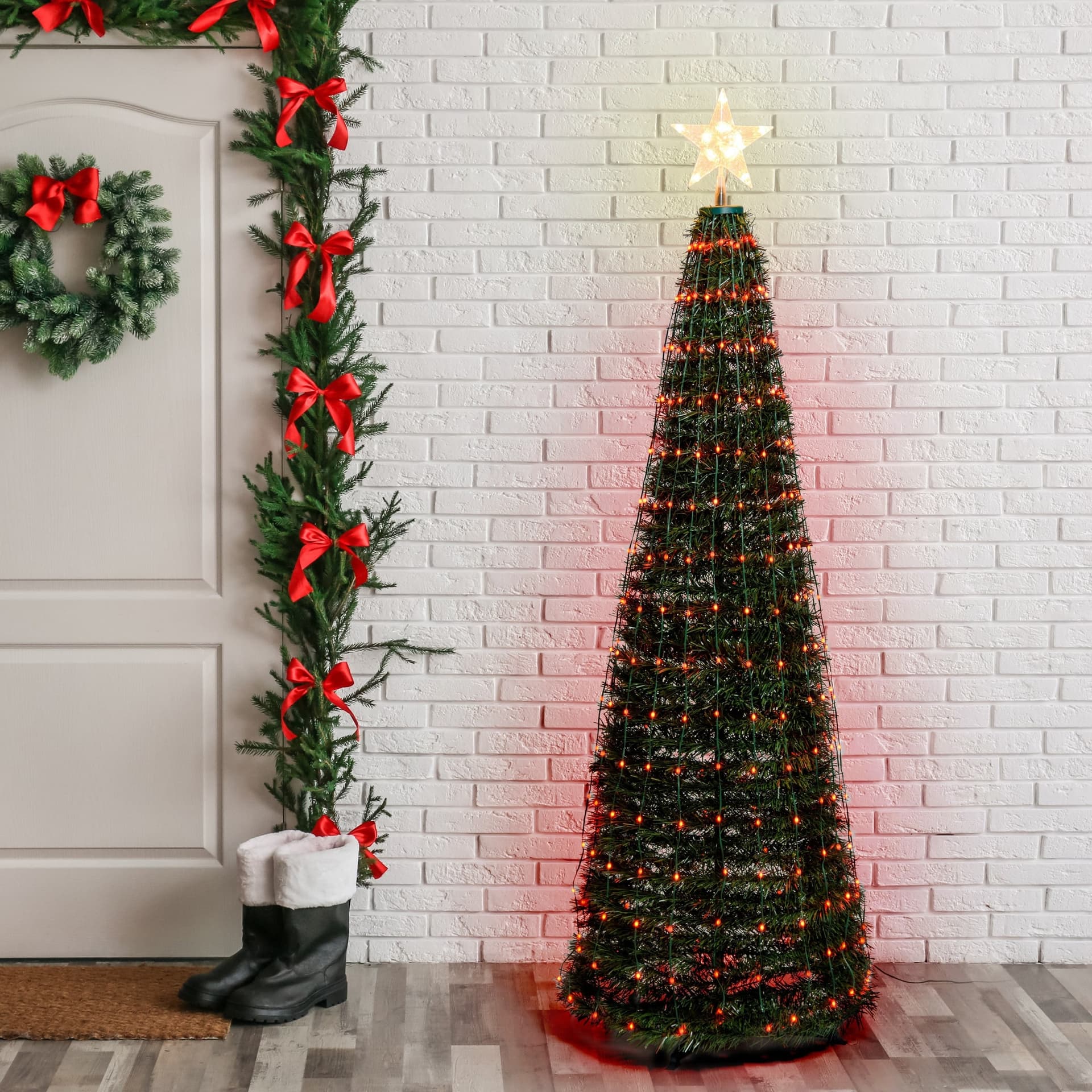 Albero di Natale conico in PVC con gocce di luce pixel led per decorazioni natalizie - 17