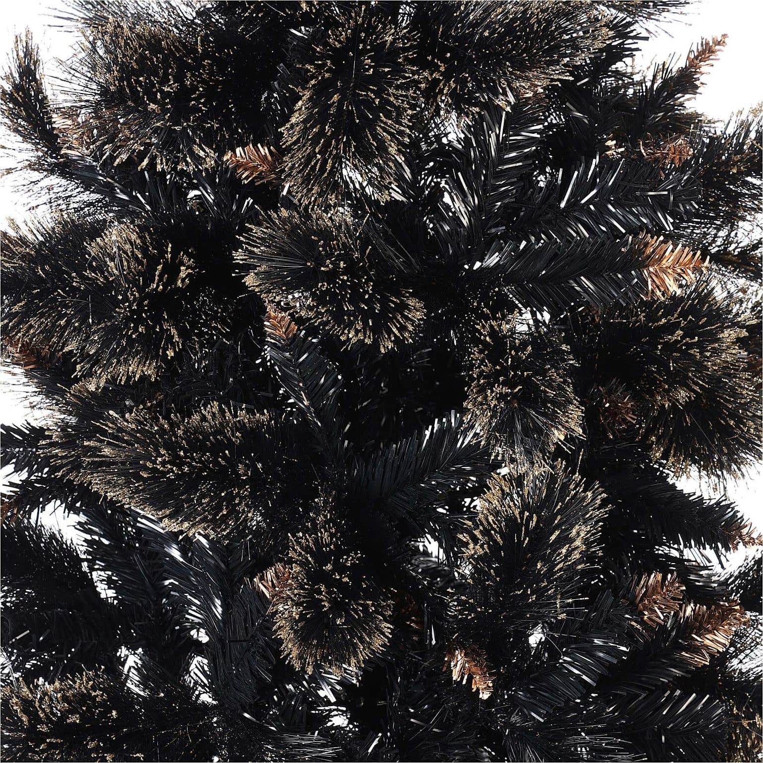 Albero di Natale Slim Nero con punte Glitter Oro in PP Effetto aghi di Pino h 180 cm - 2