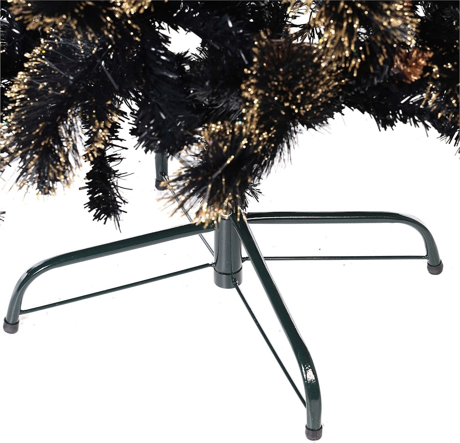 Albero di Natale Slim Nero con punte Glitter Oro in PP Effetto aghi di Pino h 180 cm - 3