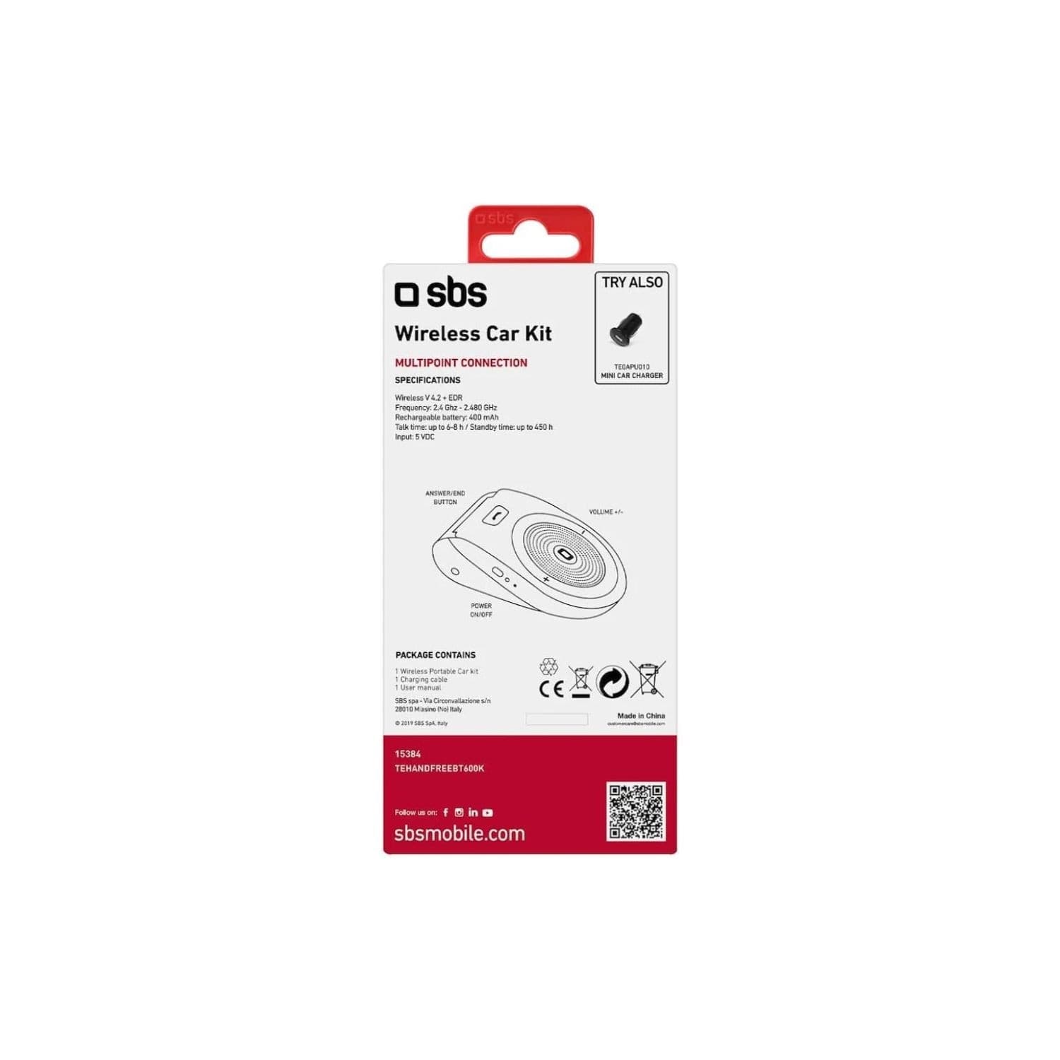 Kit Vivavoce Da auto Bluetooth SBS con Tasto di risposta/fine chiamata e volume - 3