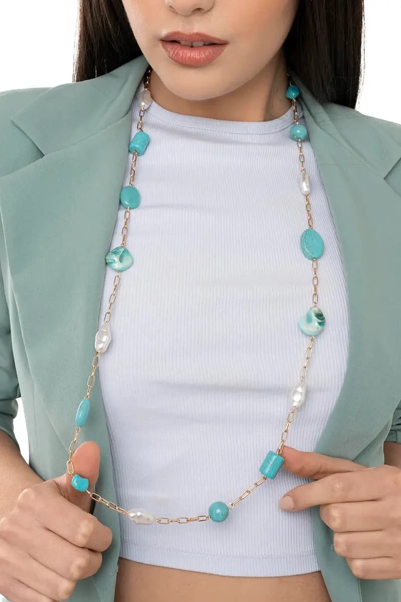 MYA ACCESSORIES | Collana lunga a catena con pietre dure - 4