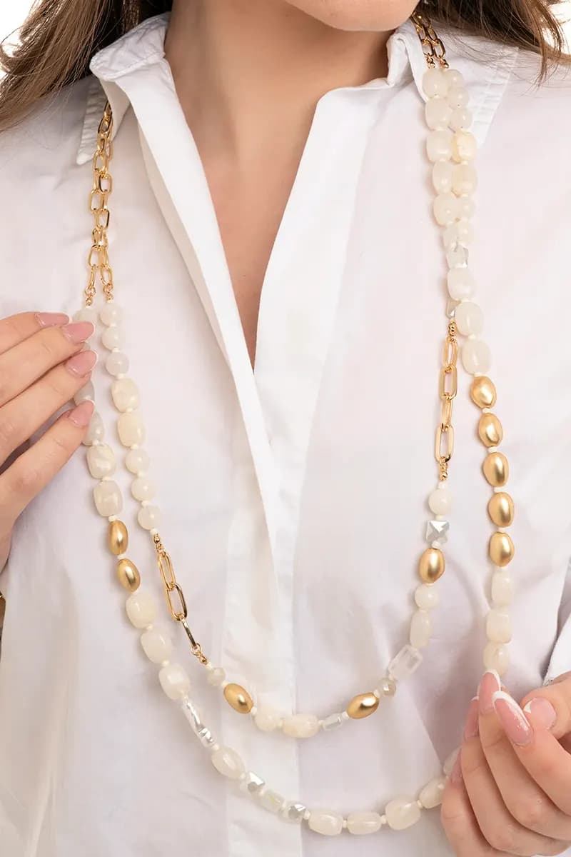 MYA ACCESSORIES | Collana lunga a due linee con pietre - 4