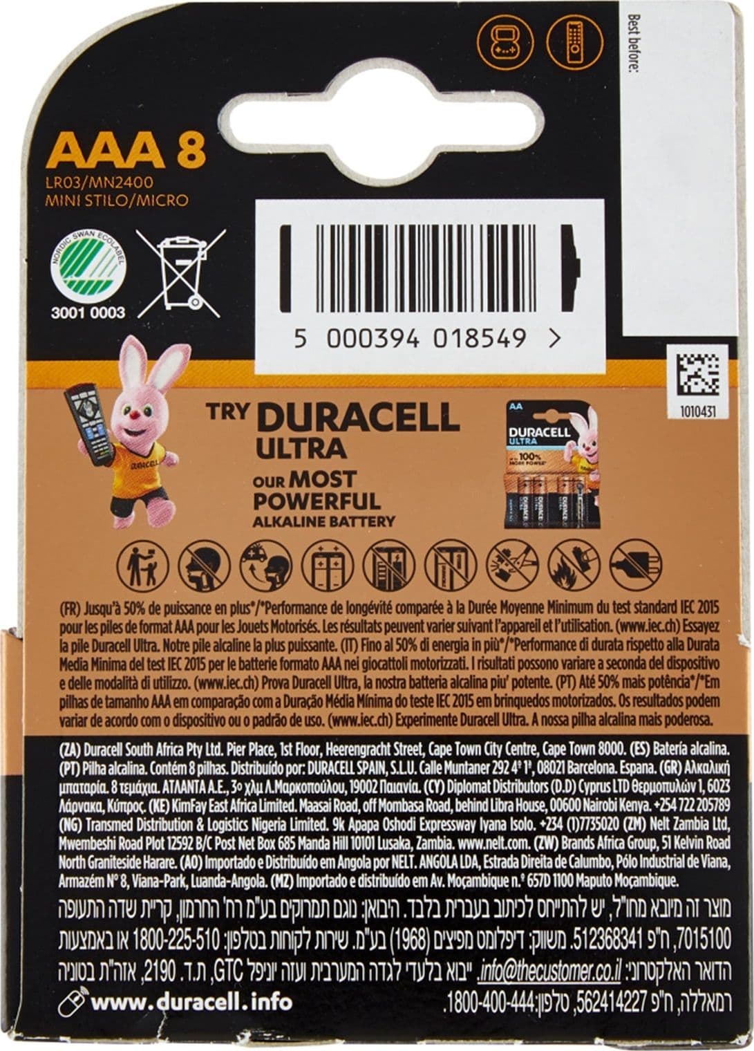 Batterie Alcaline Duracell Plus Mini Stilo "AAA" confezione da 8 pile 1.5 v - 2
