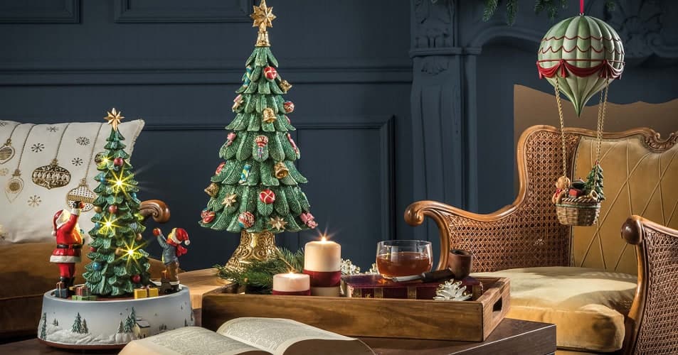 Albero di natale in poliresina verde con led e musica h 60 cm - 3