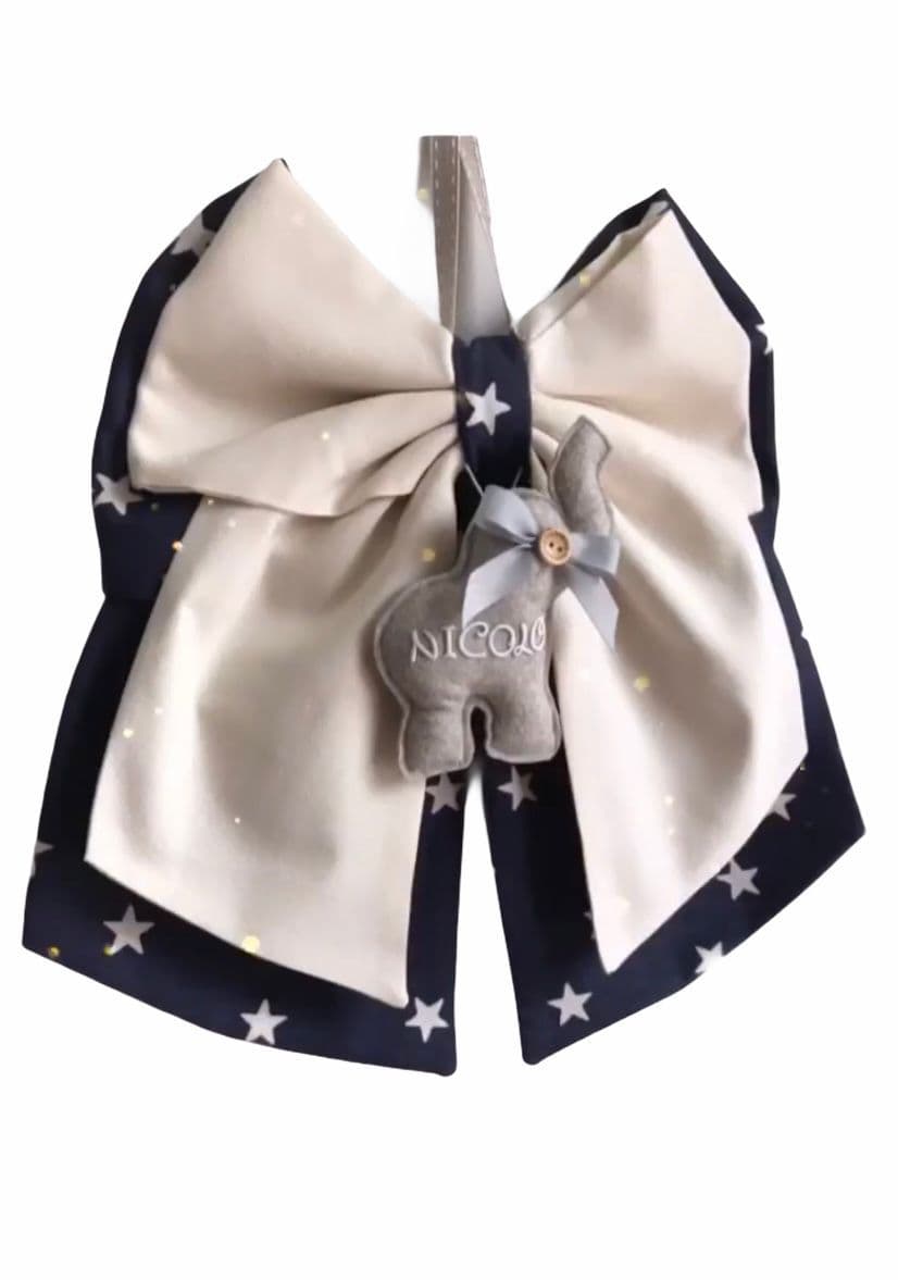 Fiocco nascita in cotone personalizzabile fatto a mano 35 x h 40 cm "Made in Italy" - 57