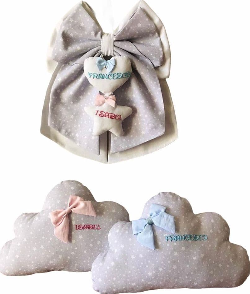 Fiocco nascita in cotone personalizzabile fatto a mano 35 x h 40 cm "Made in Italy" - 22